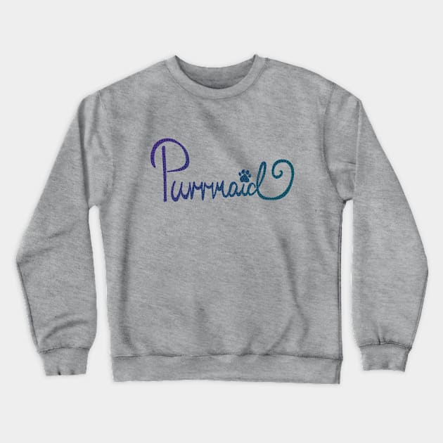 Purple Teal Ombre Purrmaid Hand Lettered Cat and Mermaid Lover Design with Scales Crewneck Sweatshirt by Penny Passiflora Studio